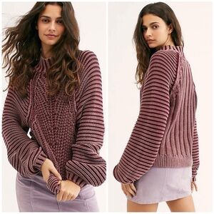Free People Sweetheart Chunky Knit Sweater mock neck maroon OBI087895